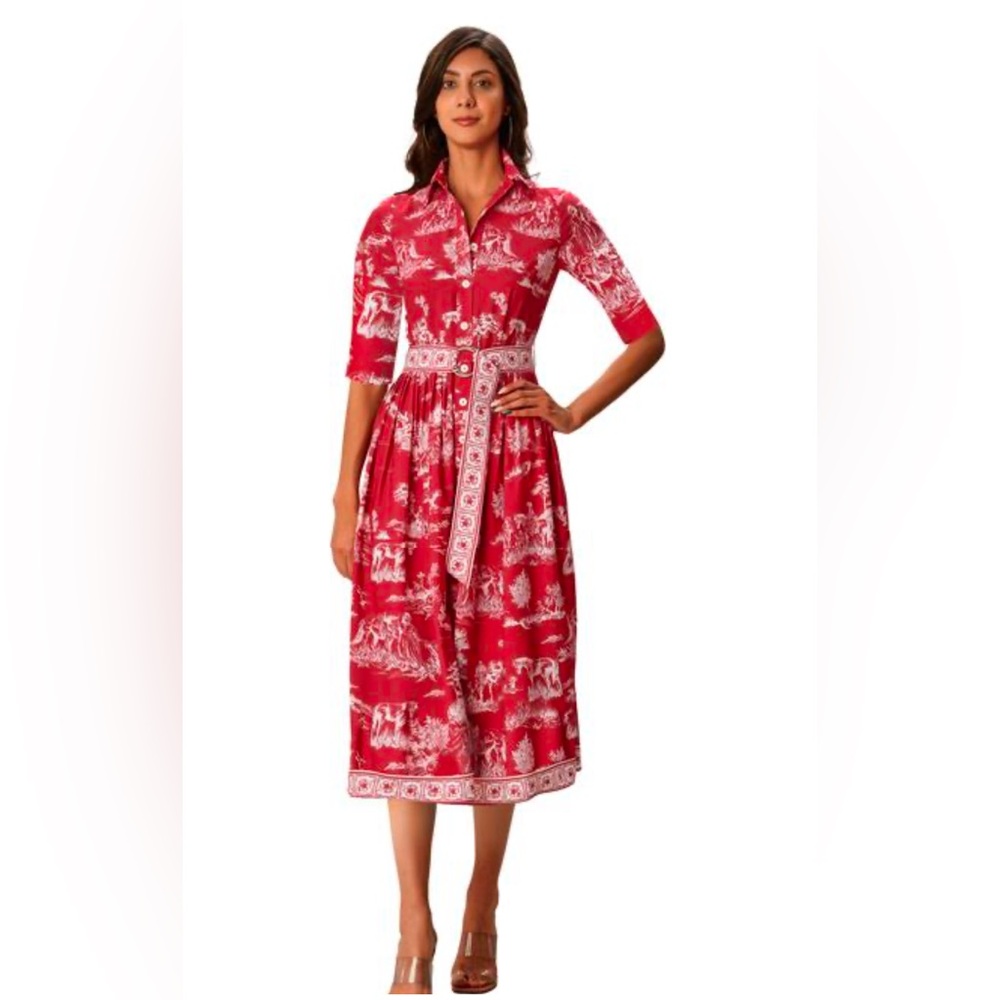 EShakti Toile Print Crepe Fit-And-Flare Shirtdress